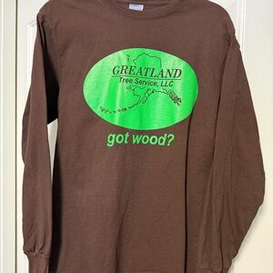 Port and Company Brown Long Sleeve Tee with Green Logo